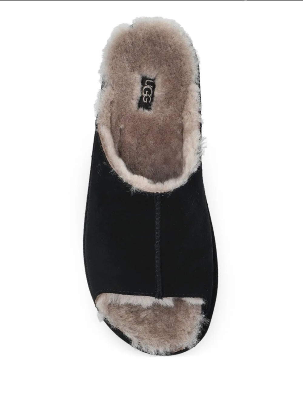 NWOB UGG Greenport Black Suede Open-Toe Sheepskin Slide Slippers sz 9